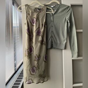 Floral Sleeveless Dress and Cardigan